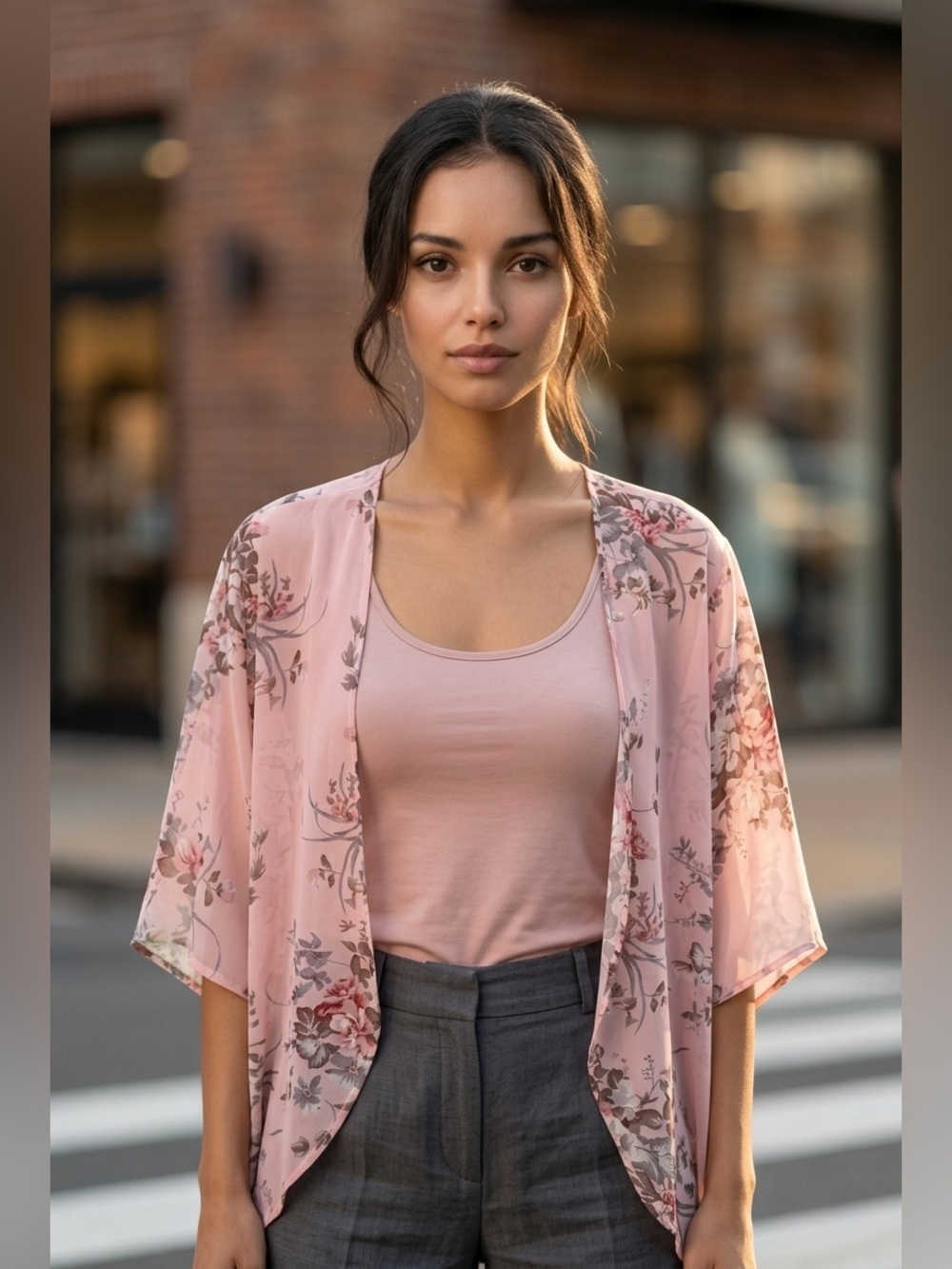 Sheer Pink Floral Kimono Cardigan - Picture 3 of 6